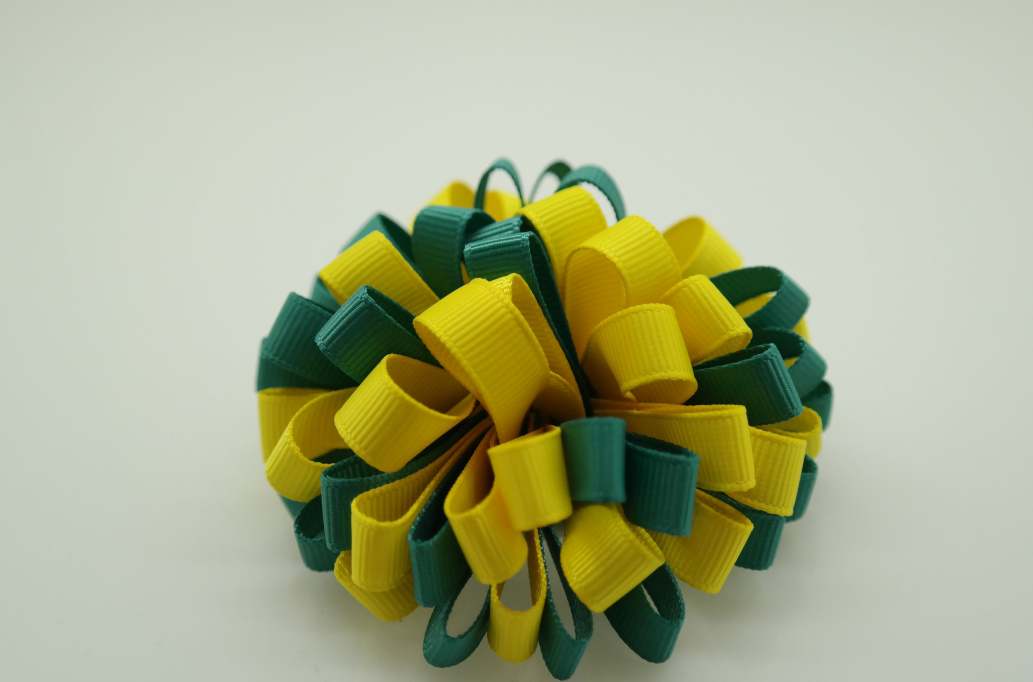 Loopy loopy puff hair Bow with colors  Jade, Daffodil Yellow
